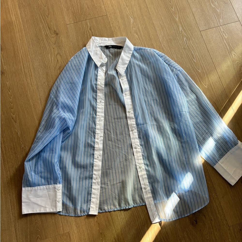 Zara sheer striped button up shirt